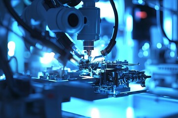 Industrial Robotic Arm: Precision Manufacturing in Cool Blue Hues