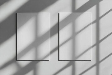 Minimalist Design Concept with Blank White Papers and Leaf Shadows