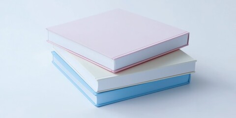 photograph blank color stack books on white background
