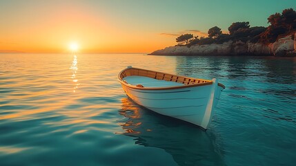 Fototapeta premium Sunset boat serenity coastal waters scenic photography calm ocean