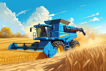 Fototapeta premium Incredible Combine harvester harvesting wheat from the field