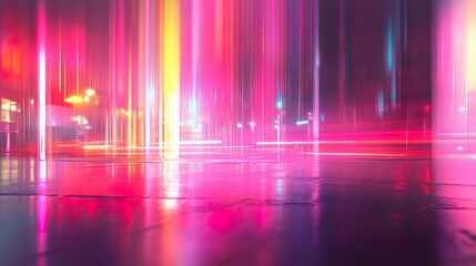Vibrant Neon Lights Streaking Through Night Cityscape generated AI