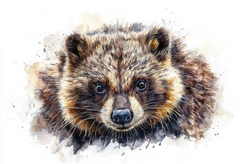 Naklejka premium A detailed watercolor illustration of a bear, showcasing its expressive features and fur texture.