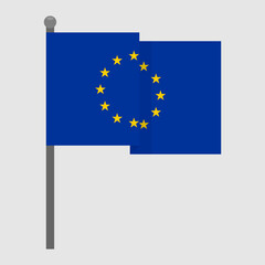 Waving European flag on a gray flagpole. Vector illustration, EPS10