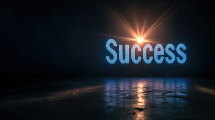 Bright Success Text in Dramatic Lighting on Dark Background