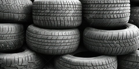 Obraz premium Stack of new tires on white background
