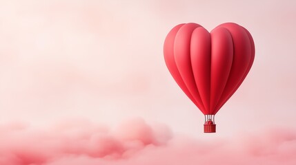 Obraz premium Romantic hot air balloon floating over soft pink clouds at sunset