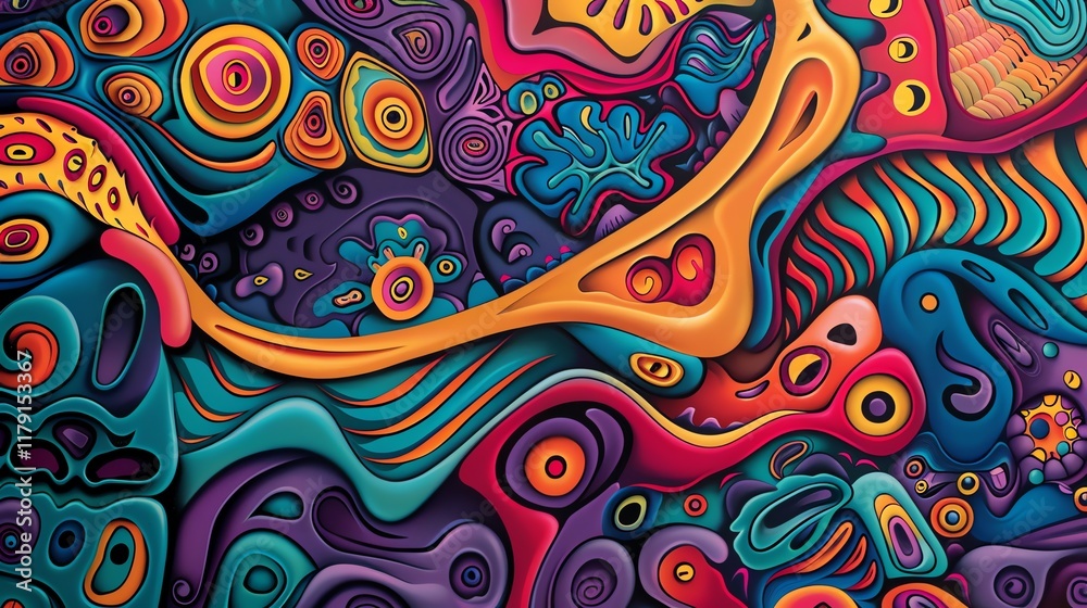 Wall mural abstract colorful background with swirls and circles.