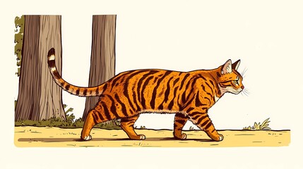 Wild cat , vibrant tones of natural surroundings style book illustration
