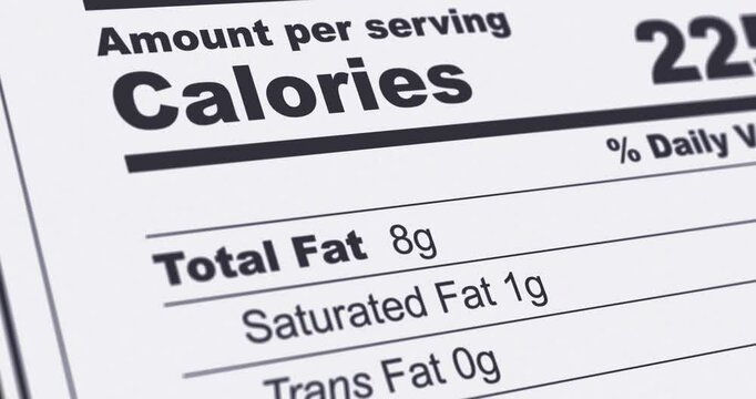 Nutrition Facts Label with Vitamin B 12 content line highlighted, B-12 or cobalamin, diet and healthy food concept, footage