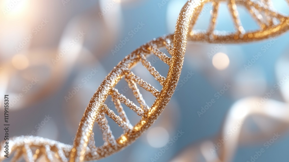 Poster Close-Up View of Shimmering DNA Helix Structure with Gold Particles