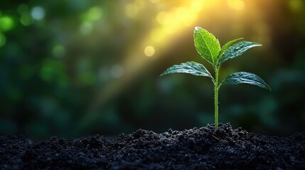 A New Beginning: Seedling Growth in the Sunrise.  A vibrant image capturing the essence of new life, growth, and the beauty of nature's renewal.