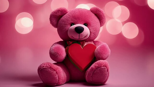 whimsical Valentine&rsquo;s Day scene red toy bear art shaped decorations arranged soft pink background