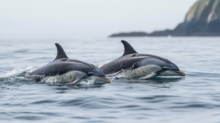 dolphins swimming in synchronized patterns, vibrant marine environment, dynamic and majestic behavior, professional observation, detailed and innovative exploration