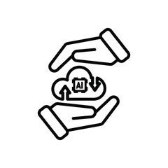 ai icon. Cloud Computing in hand, Outline icons include network, Download and Upload. for computers, technology. Line design style. vector design template