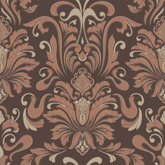 Damask Mocha Mousse seamless pattern element. Vector classical luxury old fashioned damask ornament, royal victorian seamless texture for wallpapers, textile. Vintage floral baroque template.
