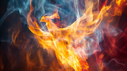 Fototapeta premium Phoenix Rising from Flames as Symbolic Fallas Art