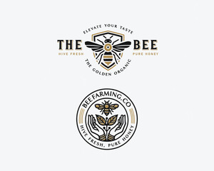 Vintage classic organic fresh bee honey logo template