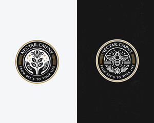 Fototapeta premium Vintage classic organic fresh bee honey logo template