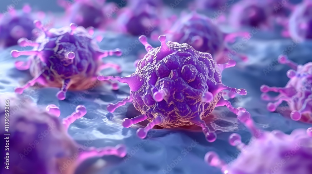 Poster Colorful 3D Representation of Virus Structures Under Microscope