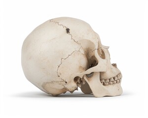 Fototapeta premium Detailed Human Skull Profile View on White Background
