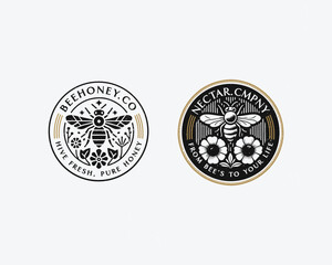 Vintage classic organic fresh bee honey logo template