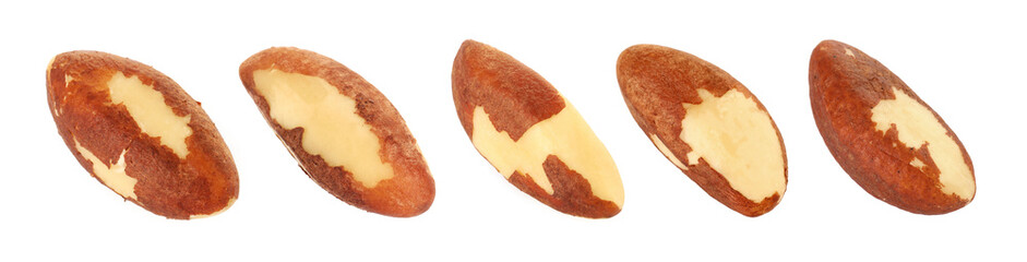Many Brazil nuts isolated on white, set