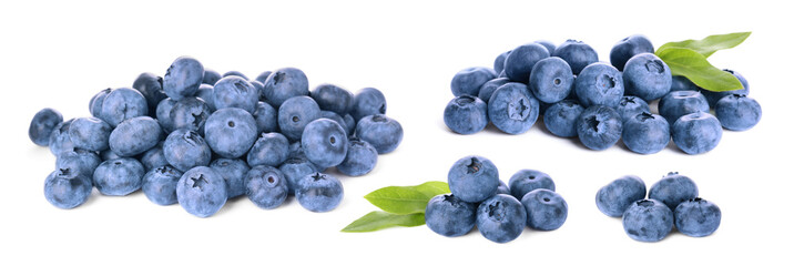Fresh ripe blueberries isolated on white, set