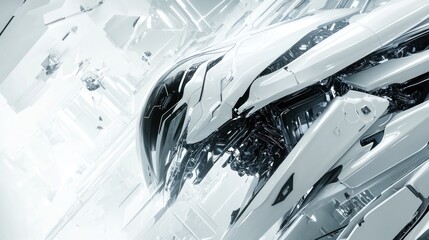 Fototapeta premium Abstract futuristic white and black metallic machine detail.