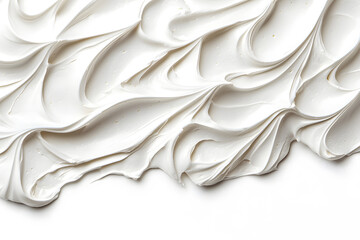 Fototapeta premium Whipped cream or meringue on white background. Meringue swirls, realistic bakery mousse 