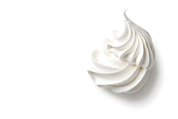 Whipped cream or meringue on white background. Meringue swirls, realistic bakery mousse 