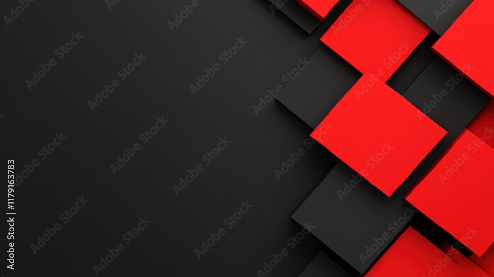 Poster abstract composition of red and black geometric shapes on dark background