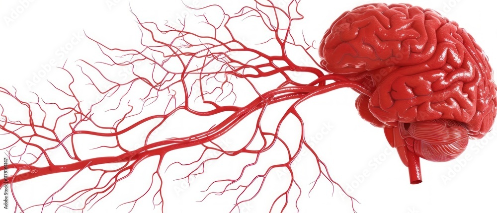 Poster detailed anatomy of a human brain with vascular structure visualization