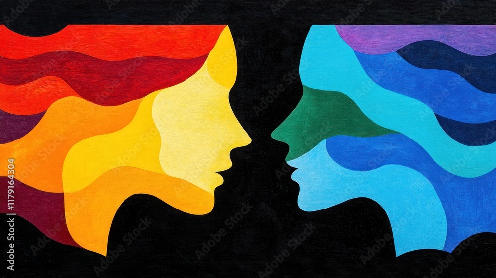 Poster colorful abstract faces representing emotion and connection in art