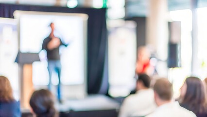 Product Launch Presentation Blur – A blurred scene of a product launch presentation, with an audience watching the unveiling.
