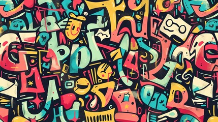 A colorful, abstract, graffiti style pattern.