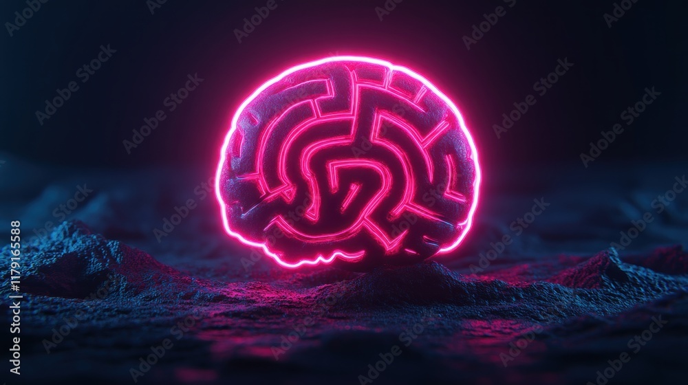 Poster neon maze structure in a dark landscape with futuristic vibes