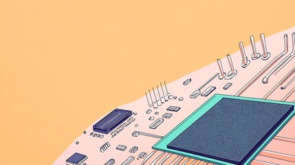 Vibrant Illustration: Close-Up View of a Stylishly Rendered Microchip Circuit Board. AI Generated
