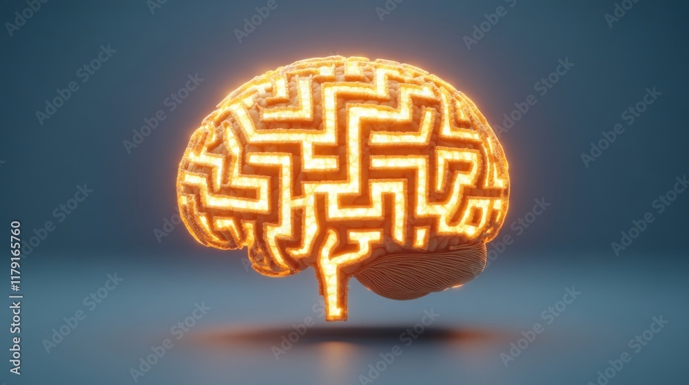Poster Glowing Brain with Maze Design Symbolizing Complex Thought Processes