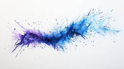 Abstract watercolor painting with blue and purple splatters on white background.
