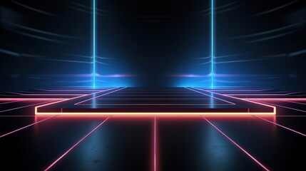 Abstract Empty Dark Background with Neon Lights and Bright Lines for Modern and Futuristic Design Projects and Presentations
