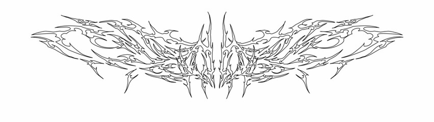 Obraz premium Symmetrical neo tribal vector design with sharp, intricate, and abstract linework. Ideal for tattoos, decorative elements, and modern tribal aesthetics
