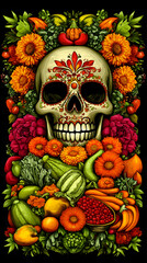 Sugar Skull Floral Illustration