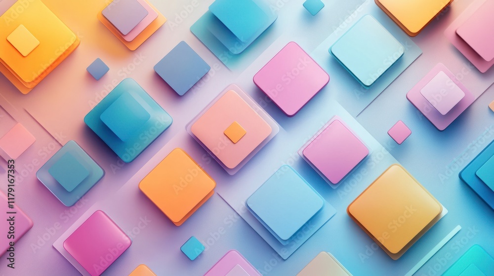 Fototapete a contemporary 3d art design with layered squares and soft gradients on a sleek light background