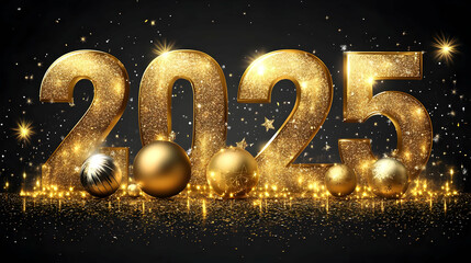 2025 New Year Background with Glitter and Ornaments
