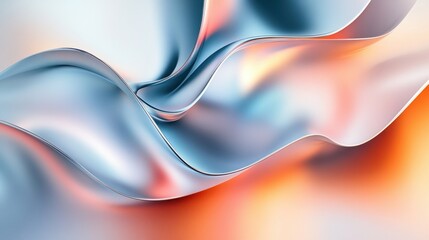 Naklejka premium A contemporary 3D wallpaper with flowing metallic shapes and gradient hues, set against a sleek white background