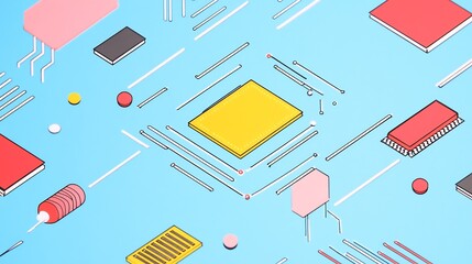 Vibrant Isometric Illustration: Tech Components Interconnect Dynamically. AI Generated