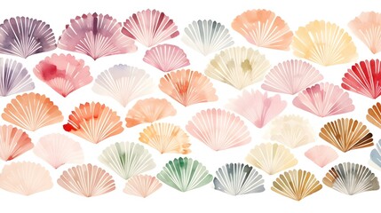 Watercolor Chinese Fan Pattern Background with Intricate Decorative Motifs in Muted Colors