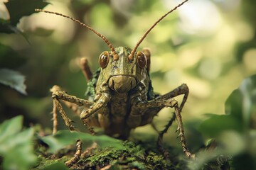 Fototapeta premium The life of a grasshopper in the wild, appears with a real shape and face 