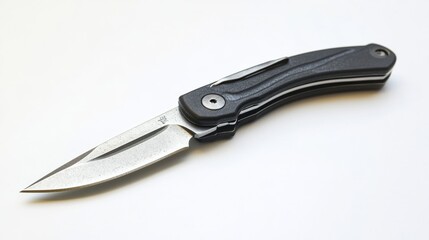 A retractable utility knife with a sharp blade, isolated on a white background
